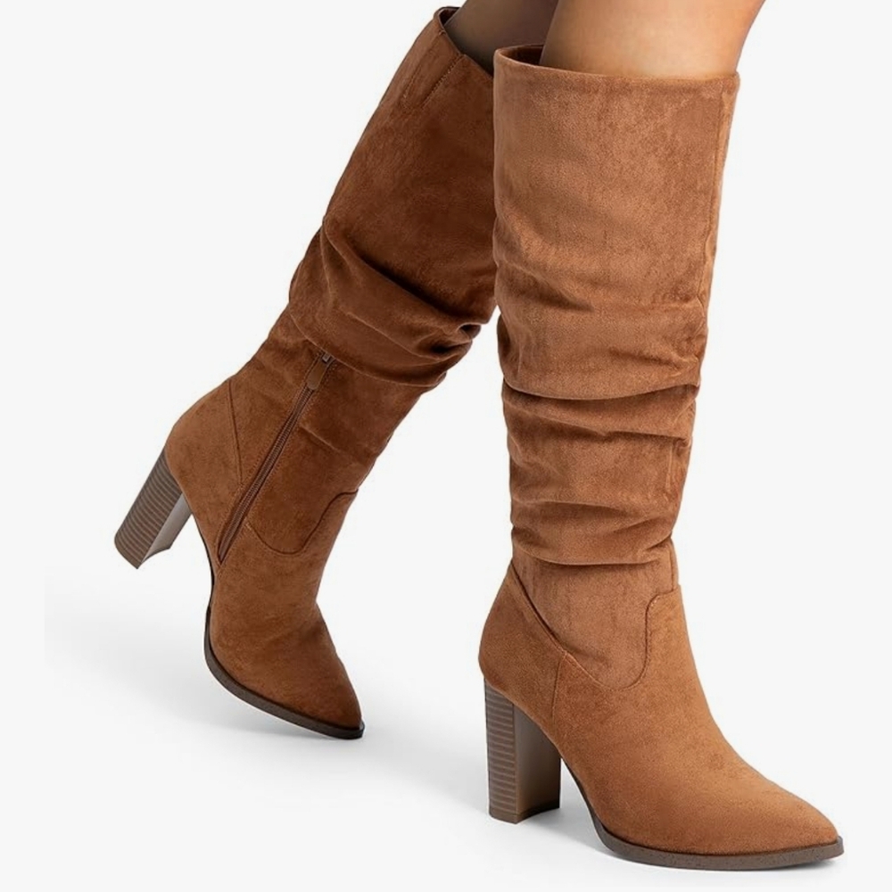 Dream Pairs Tall Slouchy Pointy Toe Knee Boots - Camel - NEW In Box